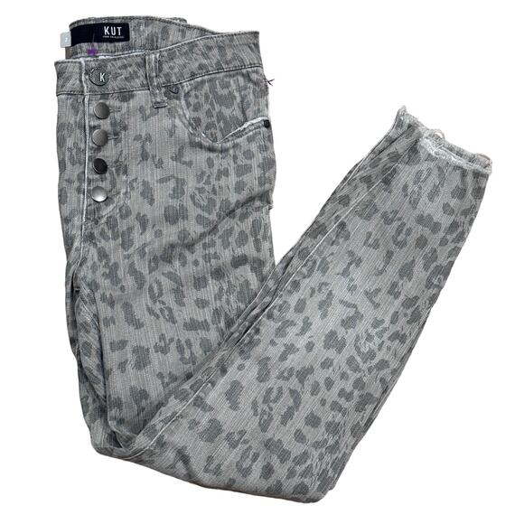 KUT From The Kloth Connie Skinny Jeans Button‎ Fly Leopard Gray Womens Size 2 - Picture 2 of 11